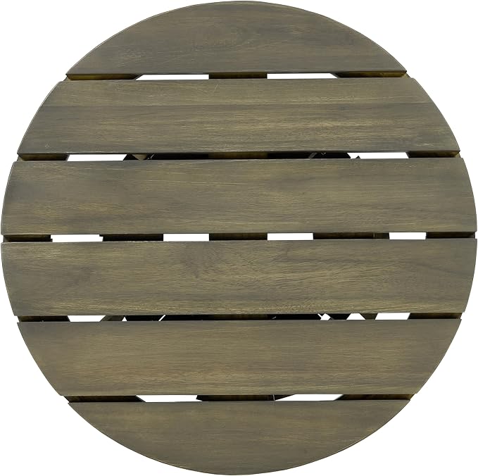 Merax Outdoor Acacia Wood Coffee Table 15.75" Round Patio Side Table for Backyard Lawn Balcony, Aesthetic Slat Base Design (Grey Finish)