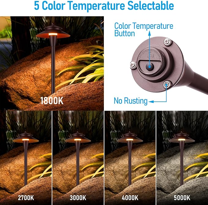 LEONLITE 6-Pack 5CCT Low Voltage LED Pathway Lights, Double Layer Head | 12-24V AC/DC, IP65, Landscape Path Lights, for Walkway Yard Garden, 1800/2700/3000/4000/5000K, Oil Rubbed Bronze, Aluminum