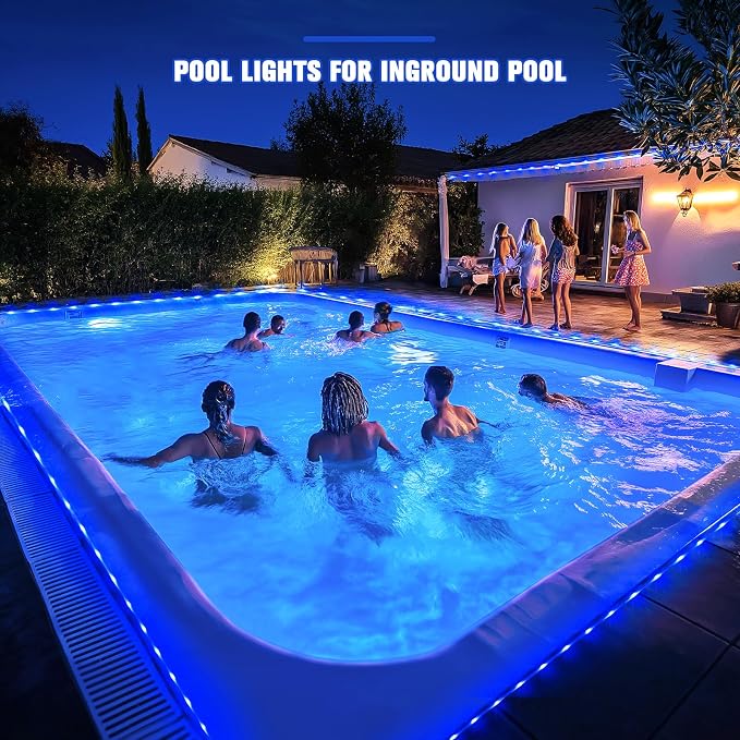 JMEXSUSS 66 ft 200 LED Pool Accessories IP 65 Solar Pool Lights Outdoor | Rope Lights with 8 Modes, Blue Solar Christmas Lights for Above ground and Inground pools Fence Yard Walkway Christmas