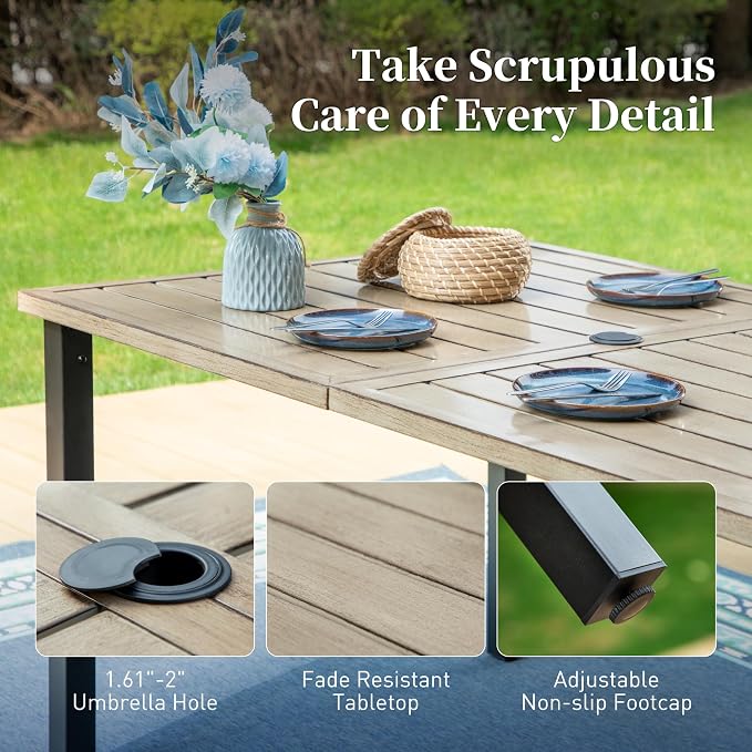 SUNSHINE VALLEY 7 Piece Patio Dining Sets for 6, Outdoor Table and Chairs with Cushioned Wicker Swivel Patio Chairs & Wood-Like Dining Table (1.61-2”Umbrella Hole), Outdoor Dining Sets for Backyard
