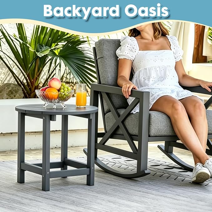 Outdoor Side Table, Adirondack Round 17" Patio Table, Easy Maintenance & Weather Resistant, HDPE End Table for Backyard, Pool, Patio, Porch, Gray