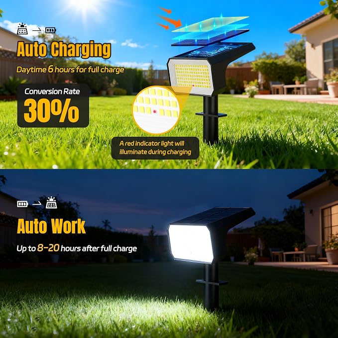 Solar Spot Lights Outdoor Waterproof, 4 Pack, 118 LED Cool White | IP67, 4 Modes Auto On/Off, for Yard Garden Pathway Walkway Tree Patio Driveway
