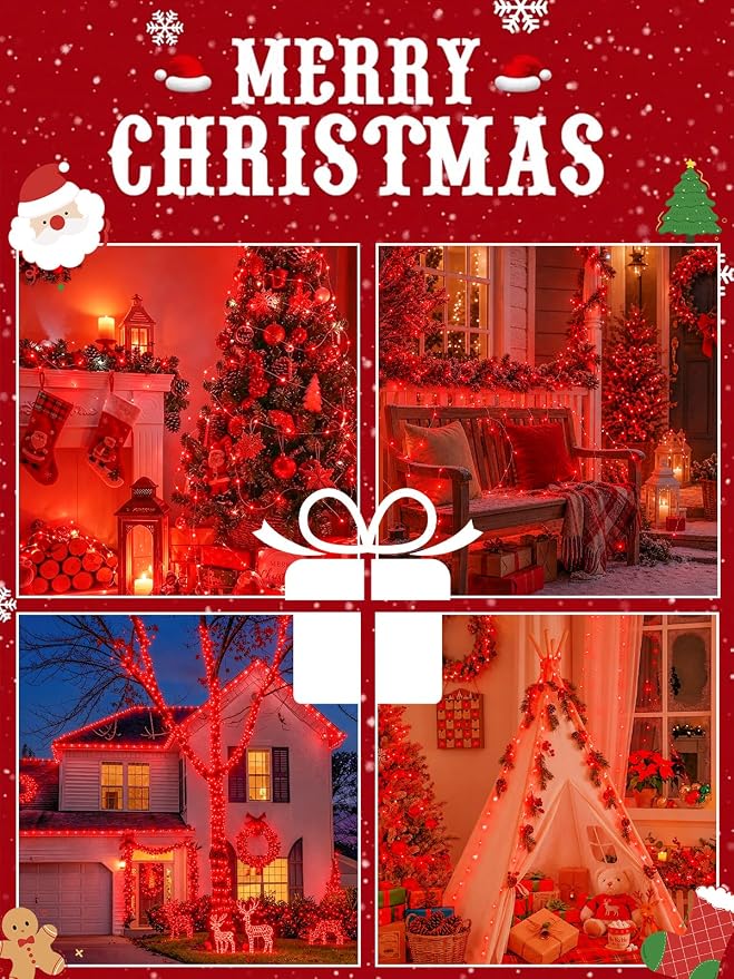 2 Pack 100 LED Fairy Lights Battery Operated with Remote Timer, 33 FT Red | Cuttable, 8 Modes, Memory, Dimmable, IP44 Waterproof Battery String Lights for Indoor Outdoor, Wedding, Christmas Decorations