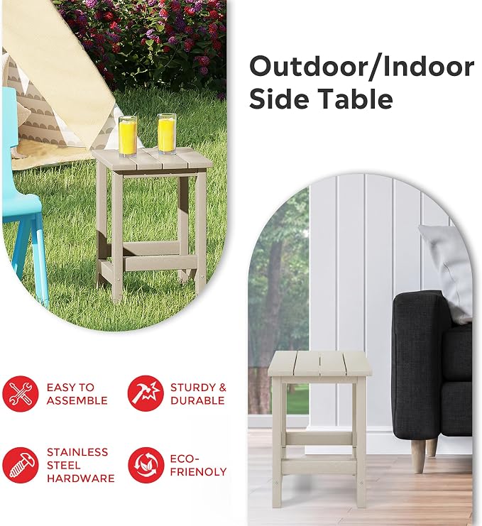 Costaelm Kids Outdoor End Table, Small Patio Table, Outdoor Side Table Porch Table Adirondack Patio Side Table for Outside, Pool, Porch, Garden, Sand