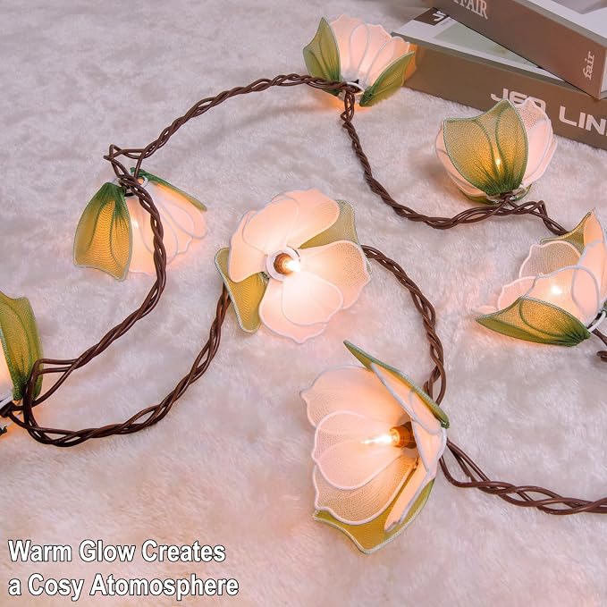 Decorative String Lights Plug in with 10 Bulbs, Flower Garland Fairy Lights Connectable Weatherproof Outdoor Indoor for Wedding Pergola Bedroom Porch Floral Home Decor (Green White)