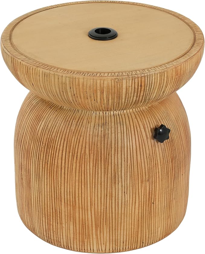 Merax MGO Outdoor Patio Side Table Umbrella Base, 16" Height Boho Outdoor End Table with Adjustable Umbrella Holder & Sand-Filling Design for Garden Poolside Deck, Sand Beige Finish