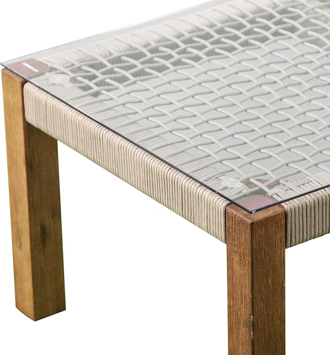 SEI Outdoor Patio Furniture - Brendina Outdoor Glass Top Cocktail Table - Transitional Design Natural Solid Wood - Ideal for Patio, Backyard (OD1089300)