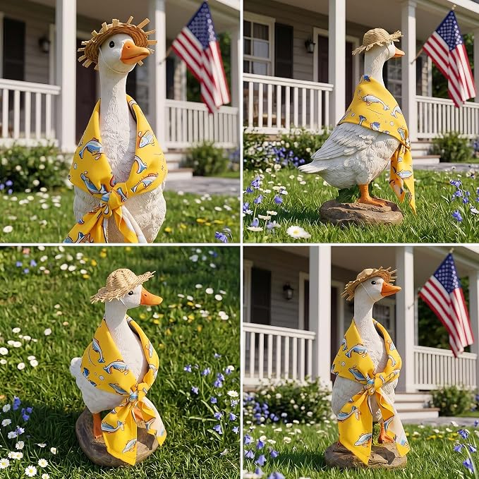 12" Real Farm Porch Goose Statue, Resin Yard Duck, Whimsical Outdoor Decor, Perfect for Garden, Patio, Backyard - Durable & Weather-Resistant, Pair with a Variety of Scarf Decorations