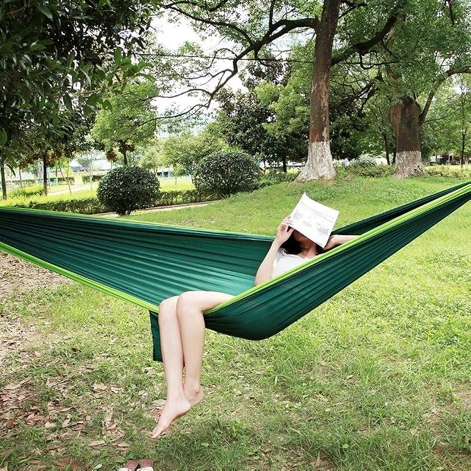 Portable Camping Travel Single Hammock, Lightweight Hanging Bed with Tree Straps and Metal Buckles, 300kg Capacity Nylon Hammock for Outdoor Hiking Backpacking (Matching Tree with Fruit Green and