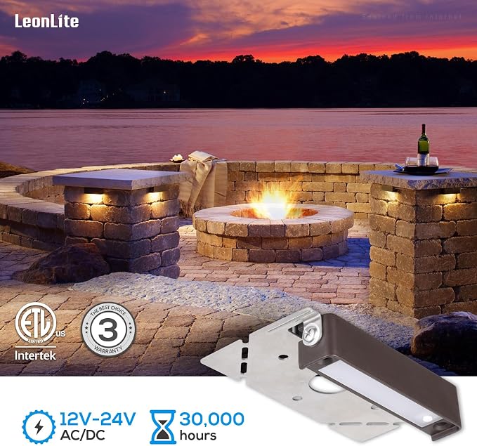 LEONLITE 4-Pack 4 Inch LED Hardscape Lighting, 1W/2W/3W, 2700K Soft White | Update Dimmable Retaining Wall Lights, Low Voltage Landscape Lighting, 12-24V AC/DC Paver Light, Outdoor Step Lights, ETL