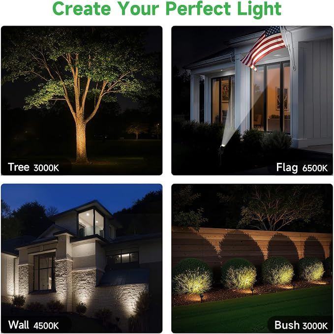Outdoor Solar Spotlight, Adjustable Angle Landscape Spotlight Waterproof, 2500mAh All Night Separate Panel LED Uplight Dusk to Dawn, 5 Lighting Modes for Outside Patio Wall Path House 4 Pack