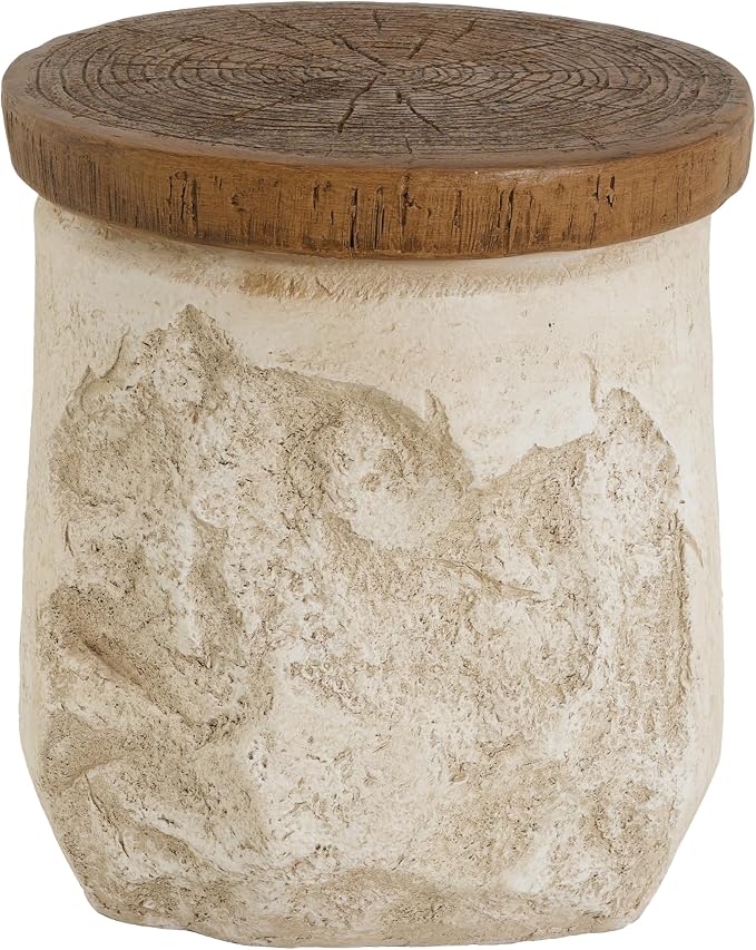 LUMISOL Outdoor Side Table, Modern Organic MGO Accent End Table for Patio, Living Room, Beige Tone-Effect Base with Faux Wood Grain Top