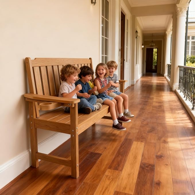 Outdoor Wooden Bench, 2-Person Garden Bench with Backrest and Armrests,Long Loveseat Bench for Garden,Porch,Courtyard, Home.(Natural)