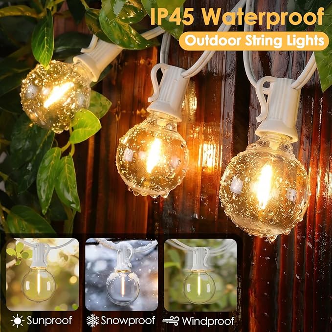 25FT G40 LED Outdoor String Lights with 10+1 Bulbs, Plug-in, White | Waterproof, Shatterproof, Dimmable, Connectable, Energy-saving, Patio Lights Porch Balcony Backyard Party Classroom Decor