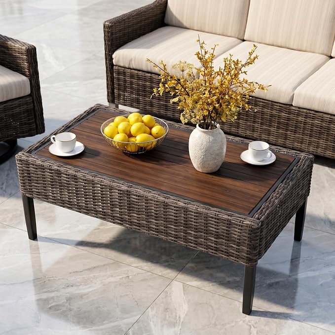 Wicker Patio Conversation Set, Outdoor Patio Furniture Set with Deep Seating, Wide Armrests & Thick Cushions, All-Weather Outdoor Furniture Set for Patio, Porch, Deck & Backyard