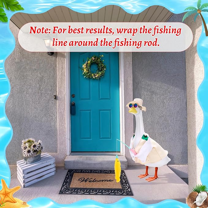 Porch Goose Outfit Summer Hawaiian Fishing Porch Goose Outfit Clothes Costume for 23 In Statue Garden Yard Decor
