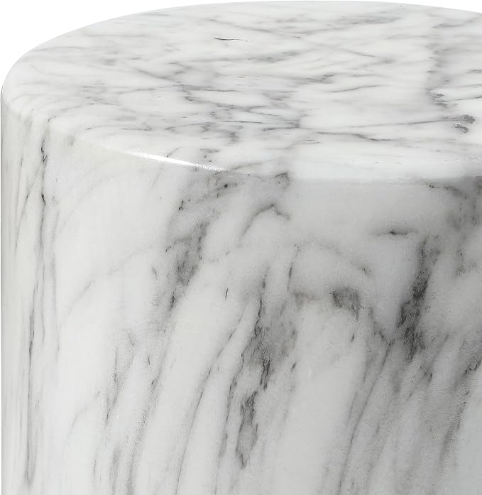 JONATHAN Y Troy Modern 17" Faux Marble Cylinder Accent Table, Round Pedestal End Table and Decorative Indoor Stool for Living Room, Small Minimalist Drum Side Table, White and Black TBL1101A