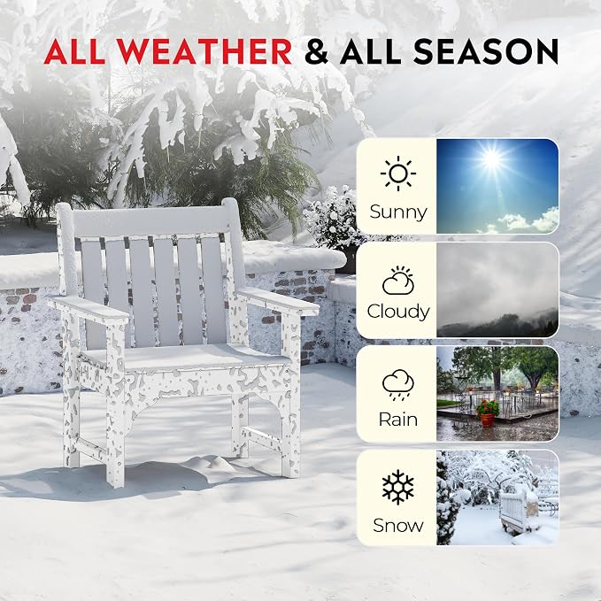 Costaelm Outdoor Patio Table and Chairs Set of 2, 2-Piece HDPE Garden Chair with Square Adirondack Side Table Set, Porch Chairs Coffee Table for Outside Porch Backyard, White