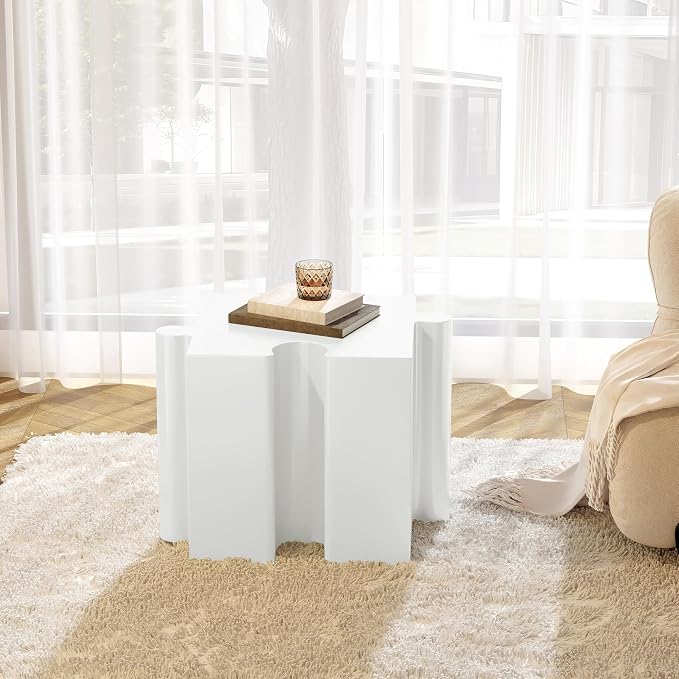 Christopher Knight Home Daton 3 Piece Interlocking Outdoor Side Table Set, Modular Lightweight Concrete Coffee Table, Convertible MGO End Table for Indoor&Outdoor, Design for Creative Set Up, White