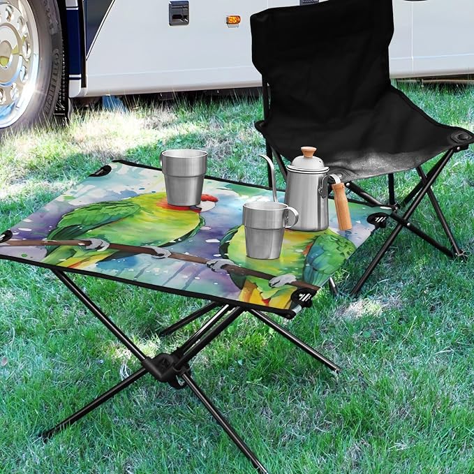 Cute Colored Parrots Folding Camping Table Portable Camping Table with Carry Bag for Outdoor Picnic Beach BBQ