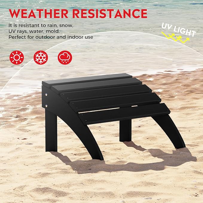 Costaelm Lakeview 2-Piece Outdoor Patio HDPE Adirondack Chair with Ottoman and Cup Holder Set, Black