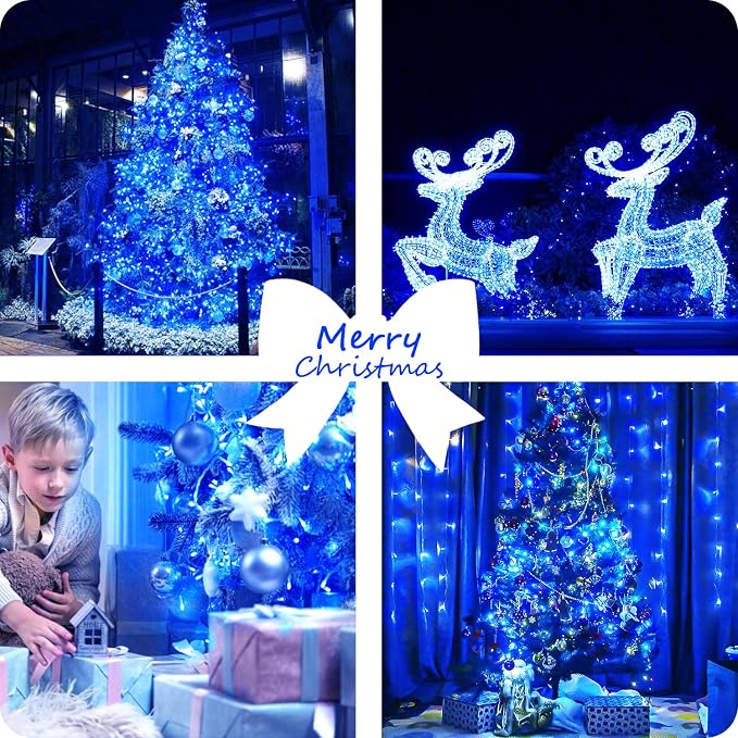 2 Pack 200 LED Battery Operated String Lights, Twinkle Fairy Lights Blue | 66FT 8 Modes Battery Lights Indoor Outdoor with Timer, Waterproof Christmas Lights for Bedroom Party Porch Tree Holiday Decor