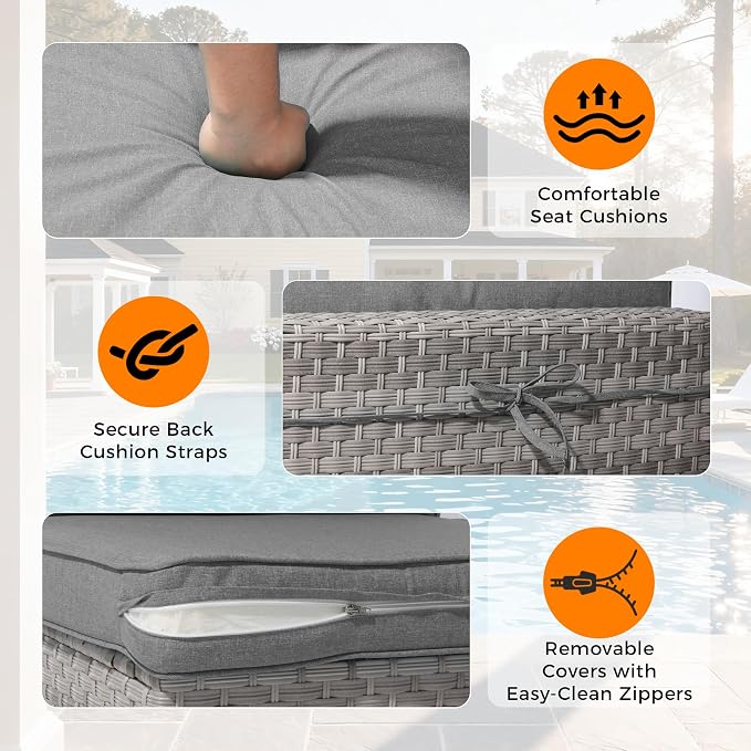 14-Seat Modern Patio Furniture Set with Swivel Rocking Chairs, Thick 4″ Cushions, Dual-Strand Wicker Rattan, Rust-Resistant Steel Frame – Outdoor Conversation & Modular Sectional,Gray