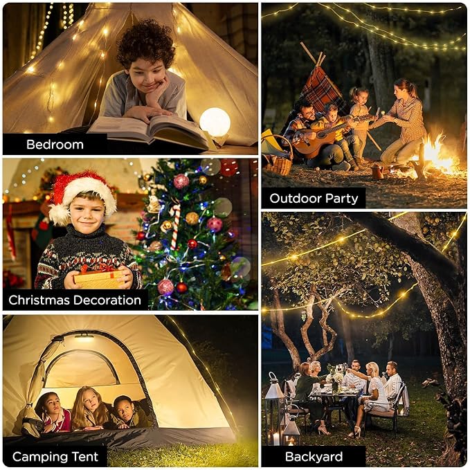 2-Pack Camping String Lights 4 in 1, 32.8FT Quick Storage 8 Modes