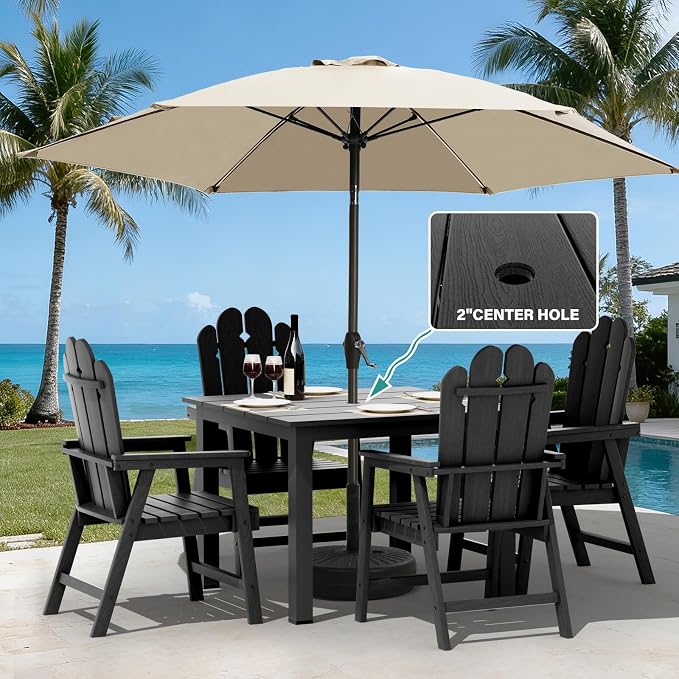 5 Piece Outdoor Dining Set for 4, Patio Table and Chairs Set, Black | 4 person HDPE outdoor dining set,high back 304 stainless steel, weather resistant up to 10 years, low maintenance patio set