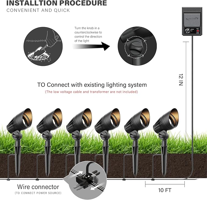 Malibu 50 Watt Floodlight Landscape Lights Outdoor Spotlight Waterproof Path Light Low Voltage Lighting with Spike Stand for Garden, Yard, Pathway, Lawn, Driveway Outdoor Lighting 8301-9601-01