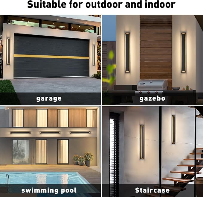 24 in Long Outdoor LED Wall Lights Exterior Lighting Fixtures,36W | Black Modern Exterior Garage Wall Light,Outside Light Fixture For House,Patio,Front Porch,Outdoor Wall Sconce,3000K, 1 Pack