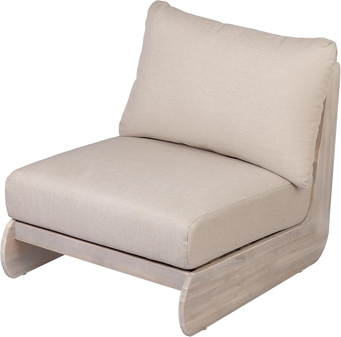 Christopher Knight Home Isabel 5-Seater Outdoor Patio Furniture Set with Cushions, Acacia Wood Patio Conversation Set with 3-Seater Sofa & Club Chairs, 3 Piece Sectional Sofa Set, Light White + Sand
