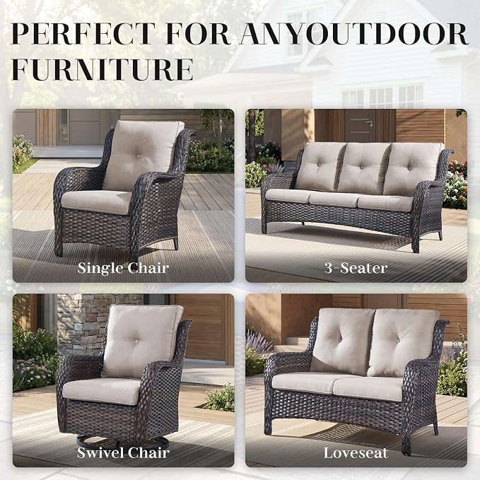 Rilyson Wicker Rocking Chair Swivel Chairs - 3 Piece Rocker Patio Furniture Set Rattan Rocking Bistro Sets with Glass Top Side Table for Outdoor Porch Deck Garden Backyard (Brown/Beige)