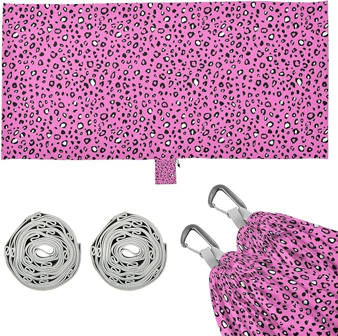 Camping Hammock Outdoor Hammocks for Outside Pink_Leopard Beach Trees Portable Lightweight with Pockets Tree Straps Indoor