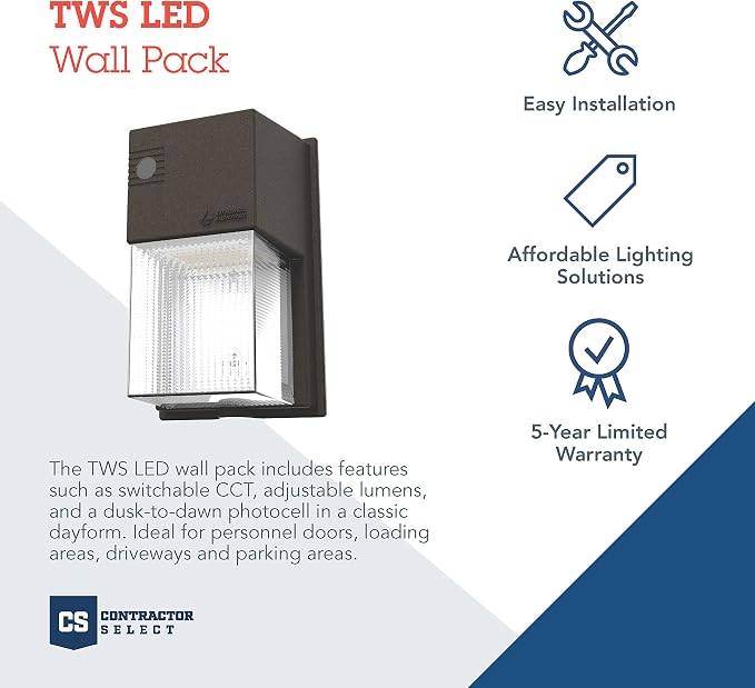 Lithonia Lighting 7" Mini LED Wall Pack Outdoor Light Dusk to Dawn | Bronze Outdoor Light Fixture, 3000K/4000K/5000K CCT, Adjustable Lumens, Photocell, MVOLT (TWS LED ALO SWW2 MVOLT PE DDB M2)