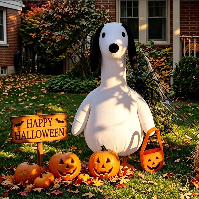 Halloween Porch Goose Outfit Ghost Dog Clothes for 23" High Cement or Plastic Goose Costume for Yard Lawn Outdoor Garden Patio Duck Statue Decor Halloween Puppy Ghost Costume Trick or Treat Decor