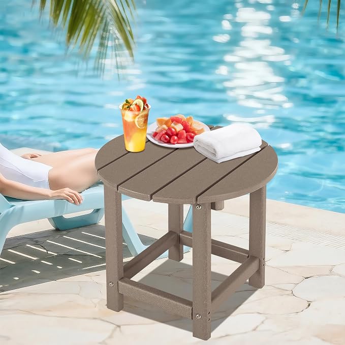 LZRS Adirondack Patio Side Table End Table, Outdoor Coffee Tables for Patio, Backyard,Pool, Indoor Companion, Easy Maintenance & Weather Resistant(Weather Wood)