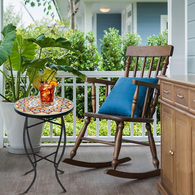 VCUTEKA Mosaic Outdoor Side Table - Small Patio Table Coffee Outside Accent Tables Round End Plant Tables for Bistro Balcony Porch Outdoor Benches 14'' Multi Yellow