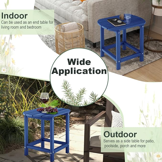 Tangkula Outdoor Side Table, Weather Resistant Adirondack Table, Outdoor Indoor Chairside End Tables, Waterproof HDPE, for Patio Poolside Porch Backyard, Easy Assembly, 19 x 14.5 x 18 Inch (2, Navy)