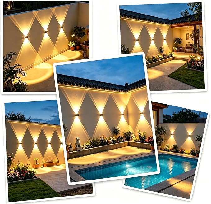 Solar Fence Lights Outdoor, IP65 Waterproof Wall Lighting with Dual Focused Brighter LED Up Down - 3000K/4000K/6000K Dusk to Dawn 12h for Backyard/Patio/Porch/Wall Decor（2 Pack）
