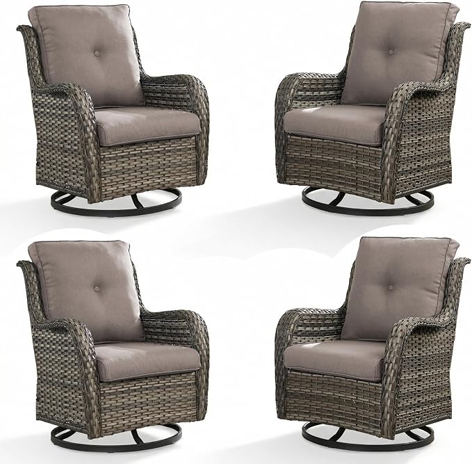Rilyson Wicker Rocking Chair Swivel Chairs - 4 Piece Rocker Patio Chairs Set Rattan Rocking Chair for Outdoor Porch Deck Garden Backyard(Mixed Grey/Grey)