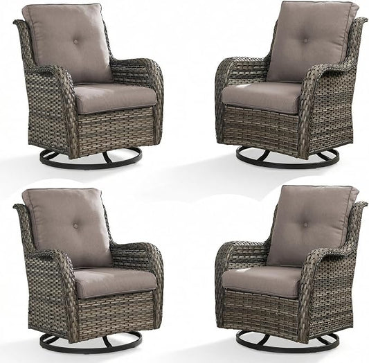 Rilyson Wicker Rocking Chair Swivel Chairs - 4 Piece Rocker Patio Chairs Set Rattan Rocking Chair for Outdoor Porch Deck Garden Backyard(Mixed Grey/Grey)