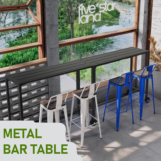 Outvita Outdoor Bar Table, 37" Height Patio Pub Table with Waterproof Frame and Adjustable Foot for Hot Tub, Patio, Backyard, Balcony, Hallway, Bistro Rectangle, Black