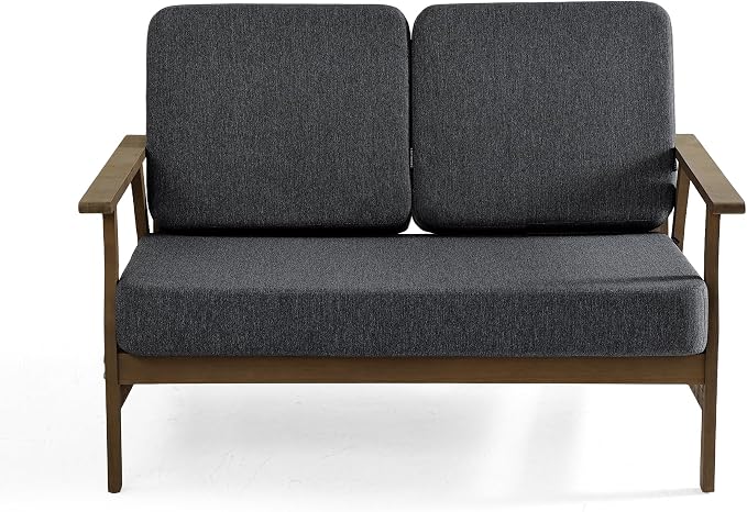 3 Pieces Patio Furniture Sets, Teak Wood Outdoor Sectional Furniture with Coffee Table, 5 Seats Patio Sofa Couch Conversation Set for Backyard Deck - Dark Gray