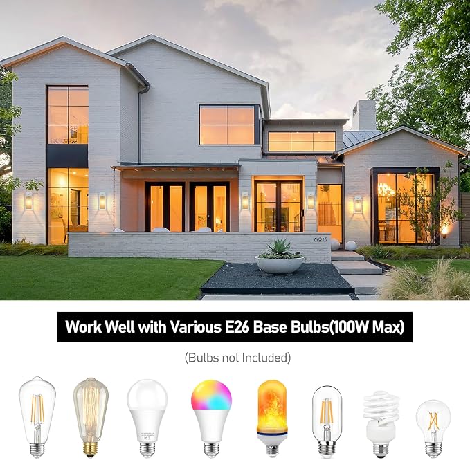 BesLowe Outdoor Wall Light Fixtures, Exterior Wall Lanterns, Grey | Waterproof Metal Construction, Rust-resistant, Quick & Easy Installation, Clear Glass Shades & Standard E26 Socket