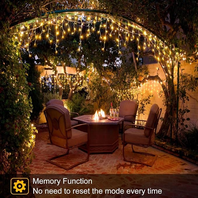 Warm White Christmas Lights Outdoor Icicle Lights for Outside 66ft 640 LEDs | Twinkle String Lights with Connectable Clear Wire 8 Modes Timer Plug in Waterproof for House Eaves Yard Party Holiday Decor