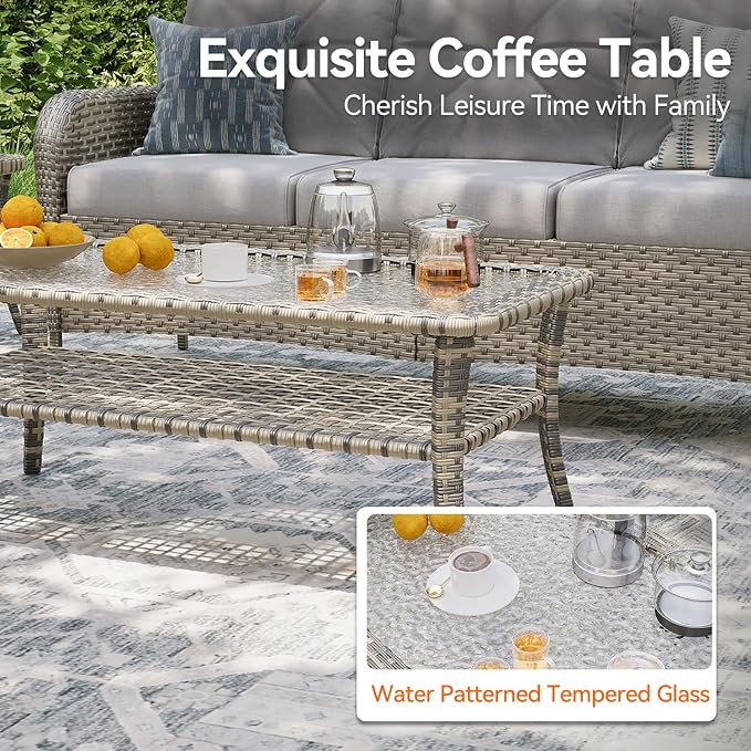 Aoxun 10-Piece Patio Furniture Set with 44'' Fire Pit Table, Luxury Outdoor Furniture Set with 360° Swivel Chairs, Patio Conversation Set for Backyard, Poolside & Garden, Beige/Gray