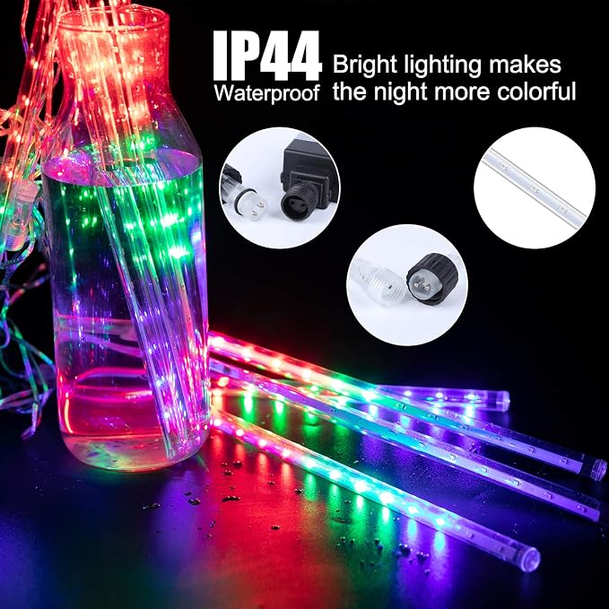 Meteor Shower Lights Outdoor, 11.8 Inches 10 Tubes 240 LED Snowfall Light, Waterproof Meteor Christmas Lights, Hanging Falling Rain Light for Tree Bushes Holiday Party Christmas Decor, Multicolored