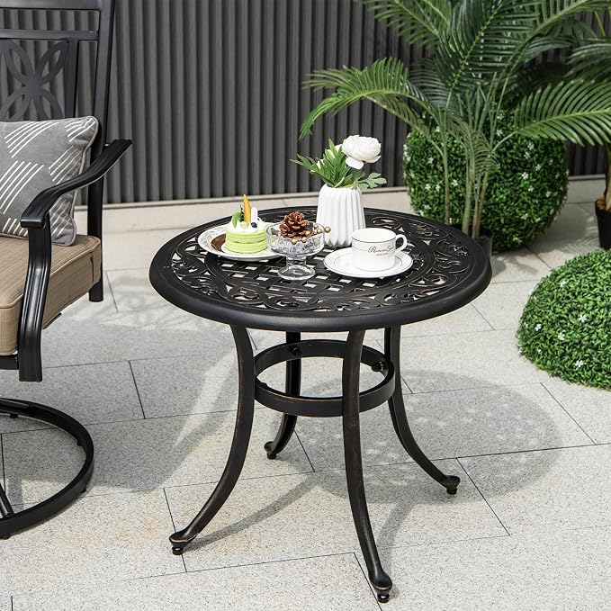 Giantex Patio Bistro Table Set of 2, 24" Cast Aluminum Round Side Table, Outdoor Coffee Table for Porch, Pool, Backyard, Garden, Balcony