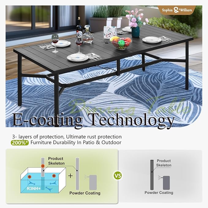 Sophia & William 9 Pieces Patio Dining Set for 8, Outdoor Patio Table and Rattan Chairs Set, 83" L Extra Large Rectangular Table, 1.8" Umbrella Hole, Beige Removable Seat Cushions